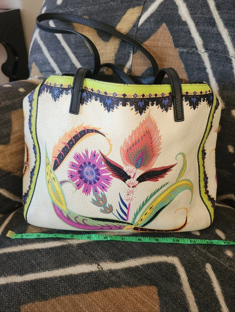 ETRO Italian Luxury Tote Bag Made In Milan, ULTRA Rare Pebbled Feather Boho 2017